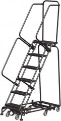 Ballymore - 93" 6 Step Rolling Warehouse Ladder - Lock Step Rolling Safety Ladder, 450 Lb Capacity, 60" Platform Height, 24" Base Width x 49" Base Depth, Perforated Tread - Makers Industrial Supply