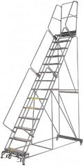 Ballymore - 185" 14 Step Rolling Warehouse Ladder - Lock Step Rolling Safety Ladder, 450 Lb Capacity, 140" Platform Height, 40" Base Width x 100" Base Depth, Perforated Tread - Makers Industrial Supply