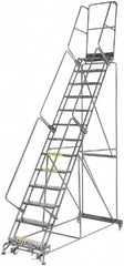 Ballymore - 175" 13 Step Rolling Warehouse Ladder - Lock Step Rolling Safety Ladder, 450 Lb Capacity, 130" Platform Height, 40" Base Width x 94" Base Depth, Perforated Tread - Makers Industrial Supply