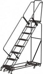 Ballymore - 113" 8 Step Rolling Warehouse Ladder - Lock Step Rolling Safety Ladder, 450 Lb Capacity, 80" Platform Height, 32" Base Width x 74" Base Depth, Perforated Tread - Makers Industrial Supply