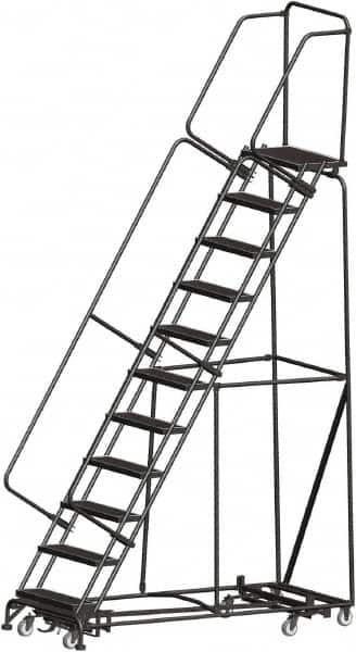 Ballymore - 143" 11 Step Rolling Warehouse Ladder - Lock Step Rolling Safety Ladder, 450 Lb Capacity, 110" Platform Height, 32" Base Width x 80" Base Depth, Perforated Tread - Makers Industrial Supply