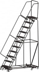 Ballymore - 143" 11 Step Rolling Warehouse Ladder - Lock Step Rolling Safety Ladder, 450 Lb Capacity, 110" Platform Height, 32" Base Width x 80" Base Depth, Perforated Tread - Makers Industrial Supply