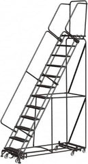 Ballymore - 153" 12 Step Rolling Warehouse Ladder - Lock Step Rolling Safety Ladder, 450 Lb Capacity, 120" Platform Height, 32" Base Width x 87" Base Depth, Perforated Tread - Makers Industrial Supply