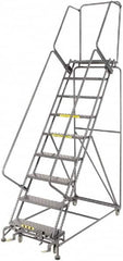 Ballymore - 123" 9 Step Rolling Warehouse Ladder - Lock Step Rolling Safety Ladder, 450 Lb Capacity, 90" Platform Height, 32" Base Width x 68" Base Depth, Perforated Tread - Makers Industrial Supply