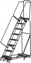 Ballymore - 113" 8 Step Rolling Warehouse Ladder - Lock Step Rolling Safety Ladder, 450 Lb Capacity, 80" Platform Height, 24" Base Width x 61" Base Depth, Perforated Tread - Makers Industrial Supply