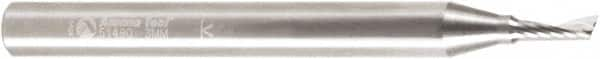 Amana Tool - 3mm Cutting Diam x 0.314" Length of Cut, 1 Flute, Upcut Spiral Router Bit - Uncoated, Right Hand Cut, Solid Carbide, 2-31/64" OAL x 1/4" Shank Diam, 20° Helix Angle - Makers Industrial Supply