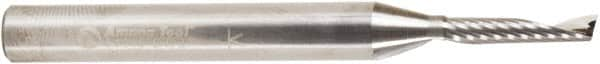 Amana Tool - 1/8" Cutting Diam x 5/8" Length of Cut, 1 Flute, Upcut Spiral Router Bit - Uncoated, Right Hand Cut, Solid Carbide, 2-1/2" OAL x 1/4" Shank Diam, 20° Helix Angle - Makers Industrial Supply