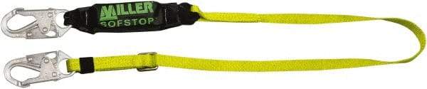 Miller - 6' Long, 310 Lb Capacity, 1 Leg Locking Snap Hook Harness Shock Absorbing Lanyard - 1-1/2" Diam, Polyester Webbing, Locking Snap Hook Anchorage Connection - Makers Industrial Supply