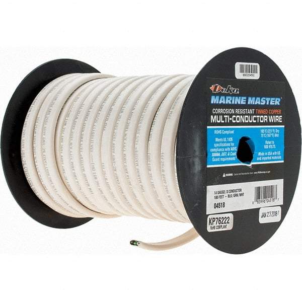 EastPenn - 14 AWG, 3 Strand, 100' OAL, Tinned Copper Hook Up Wire - White Thermoplastic Jacket - Makers Industrial Supply