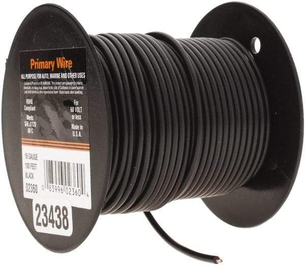 EastPenn - 16 AWG Automotive Plastic Insulated, Single Conductor Wire - 100' Long, Black - Makers Industrial Supply