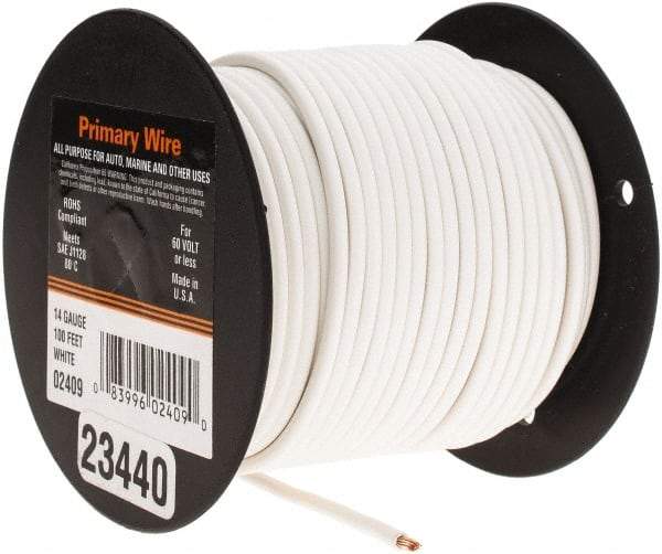 EastPenn - 14 AWG Automotive Plastic Insulated, Single Conductor Wire - 100' Long, White - Makers Industrial Supply