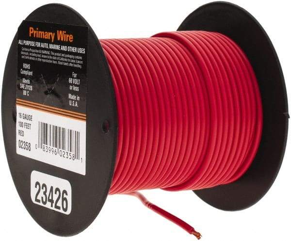 EastPenn - 16 AWG Automotive Plastic Insulated, Single Conductor Wire - 100' Long, Red - Makers Industrial Supply