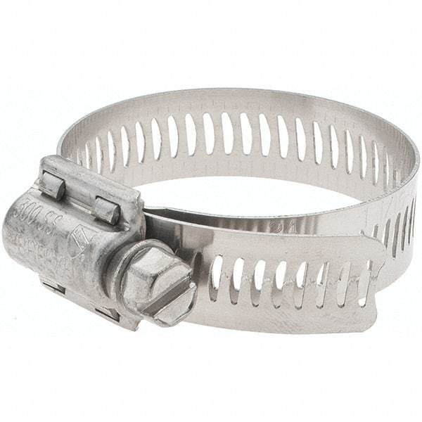 Made in USA - SAE Size 24, 1-1/16 to 2" Diam, Stainless Steel Worm Drive Clamp - 1/2" Wide, Series SAE J1508 Type F - Makers Industrial Supply