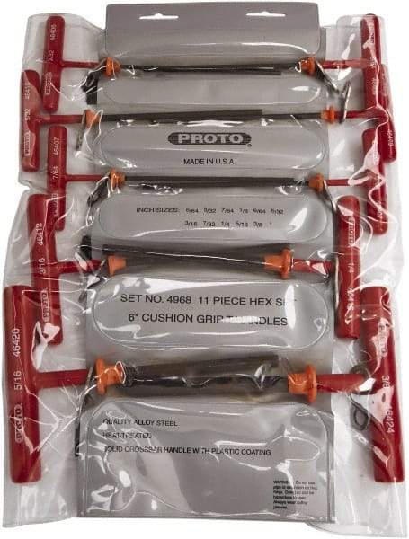 Proto - 11 Piece T-Handle Cushion Grip Tethered Hex Key Set - Hex Range 5/64 to 3/8" - Makers Industrial Supply