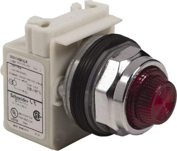 Schneider Electric - 120 VAC Red Lens LED Pilot Light - Round Lens, Screw Clamp Connector - Makers Industrial Supply