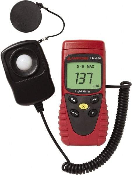 Amprobe - 9 Volt Battery, 20 to 20,000 FC, LCD Display, Silicone Photodiode Light Meter - 5 Accuracy, Compatible with All Visible Light Lighting, Built In Memory - Makers Industrial Supply