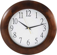 Hon - 9" Diam, White Face, Dial Wall Clock - Analog Display, Cherry Case, Runs on AA Battery - Makers Industrial Supply