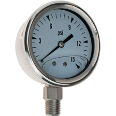 Value Collection - 2-1/2" Dial, 1/4 Thread, 0-15 Scale Range, Pressure Gauge - Makers Industrial Supply