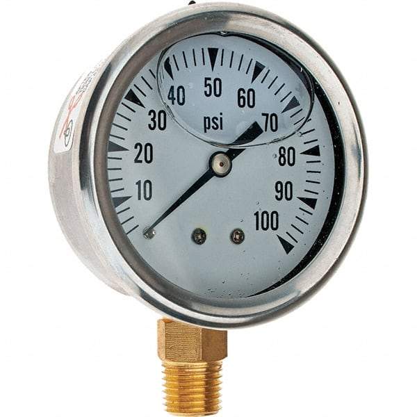 Value Collection - 2-1/2" Dial, 1/4 Thread, 0-100 Scale Range, Pressure Gauge - Makers Industrial Supply