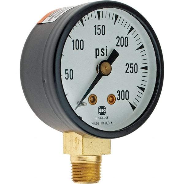 Value Collection - 1-1/2" Dial, 1/8 Thread, 0-300 Scale Range, Pressure Gauge - Lower Connection Mount - Makers Industrial Supply