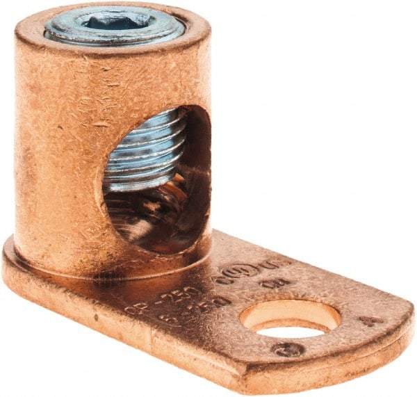 Made in USA - 6 AWG Noninsulated Crimp Connection Square Ring Terminal - 3/8" Stud, 1-31/32" OAL x 15/16" Wide, Copper Alloy Contact - Makers Industrial Supply