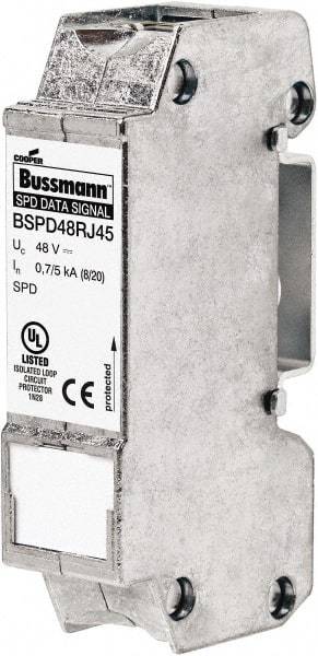 Cooper Bussmann - 1 Pole, 1 Phase, 76.91mm Long x 19mm Wide x 36.15mm Deep, Hardwired Surge Protector - DIN Rail Mount, 48 V, 34 VDC, 48 VAC Operating Voltage, 10 kA Surge Protection - Makers Industrial Supply