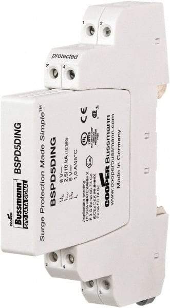 Cooper Bussmann - 4 Pole, 1 Phase, 90mm Long x 12mm Wide x 71.99mm Deep, Hardwired Surge Protector - DIN Rail Mount, 24 V, 23.30 VAC, 33 VDC Operating Voltage, 20 kA Surge Protection - Makers Industrial Supply