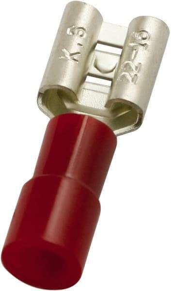 Value Collection - 22 to 16 AWG, PC, Partially Insulated, Female Wire Disconnect - 1/4" Wide Tab, Red, cUL Listed, RoHS Compliant, UL Listed - Makers Industrial Supply