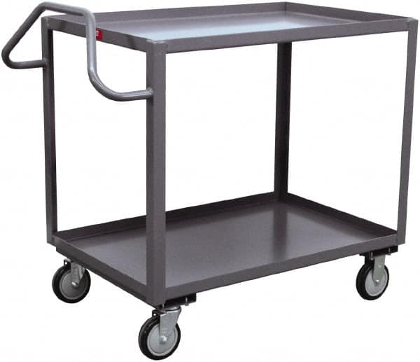 Jamco - 1,200 Lb Capacity, 24" Wide x 36" Long x 35" High Ergonomic Utility Cart - 2 Shelf, Steel, 2 Rigid/2 Swivel Casters - Makers Industrial Supply