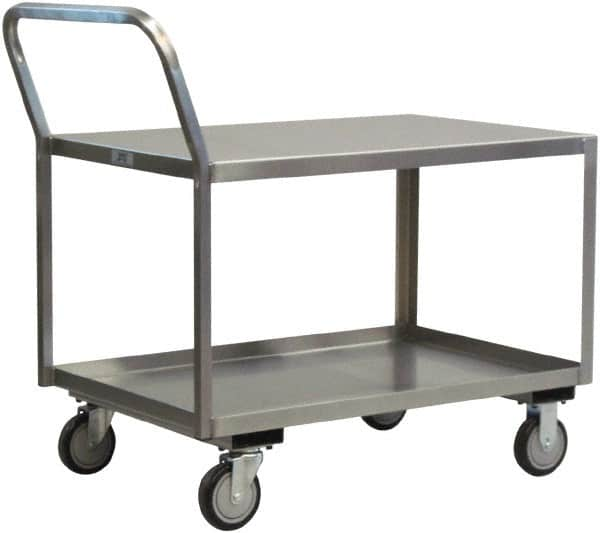 Jamco - 1,200 Lb Capacity, 36" Wide x 24" Long x 27" High Service Cart - 2 Shelf, Stainless Steel, 2 Rigid/2 Swivel Casters - Makers Industrial Supply