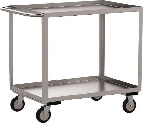 Jamco - 1,200 Lb Capacity, 24" Wide x 36" Long x 35" High Service Cart - 2 Shelf, Stainless Steel, 2 Rigid/2 Swivel Casters - Makers Industrial Supply