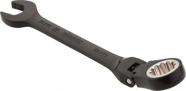 Proto - 5/8" 12 Point Flexhead Combination Wrench - 15° Offset Angle, 7" OAL, Steel, Black Chrome Finish - Makers Industrial Supply