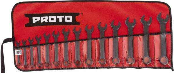 Proto - 14 Piece, 6mm to 19mm, 12 Point Extra Short Combination Wrench Set - Metric Measurement Standard, Black Oxide Finish, Comes in Tool Roll - Makers Industrial Supply