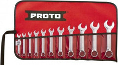 Proto - 11 Piece, 1/4" to 3/4", 12 Point Extra Short Combination Wrench Set - Inch Measurement Standard, Full Polish Chrome Finish, Comes in Tool Roll - Makers Industrial Supply