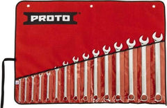 Proto - 15 Piece, 1/4" to 1", 12 Point Spline Combination Wrench Set - Inch Measurement Standard, Full Polish Chrome Finish, Comes in Tool Roll - Makers Industrial Supply