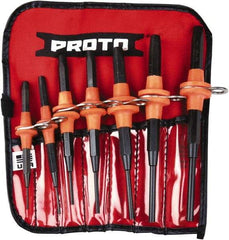 Proto - 7 Piece, 1/16 to 1/4", Tethered Pin Punch Set - Straight Shank, Comes in Nylon Roll - Makers Industrial Supply