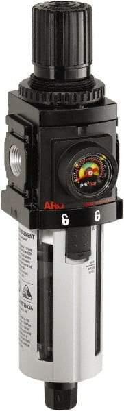 ARO/Ingersoll-Rand - 3/8" NPT Port Compact 1 Piece Filter/Regulator FRL Unit - Polycarbonate Bowl, 90 SCFM, 150 Max psi, 916" High x 2.205" Long, Automatic Drain - Makers Industrial Supply