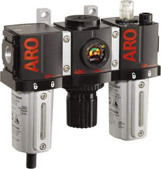 ARO/Ingersoll-Rand - 3/8" NPT Port Compact 3 Piece Filter-Regulator-Lubricator FRL Unit - Metal Bowl, 85 SCFM, 250 Max psi, 6.6" High x 6.614" Long, Manual Drain - Makers Industrial Supply