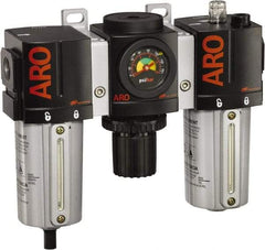 ARO/Ingersoll-Rand - 3/4" NPT Port Standard 3 Piece Filter-Regulator-Lubricator FRL Unit - Metal Bowl, 171 SCFM, 250 Max psi, 7.9" High x 8.693" Long, Manual Drain - Makers Industrial Supply