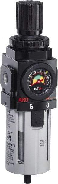 ARO/Ingersoll-Rand - 3/4" NPT Port Standard 1 Piece Filter/Regulator FRL Unit - Polycarbonate Bowl, 173 SCFM, 150 Max psi, 9.961" High x 2.756" Long, Manual Drain - Makers Industrial Supply