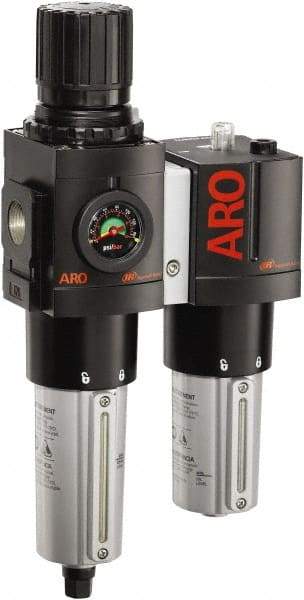 ARO/Ingersoll-Rand - 3/4" NPT Port Heavy Duty 2 Piece Filter/Regulator-Lubricator FRL Unit - Metal Bowl, 201 SCFM, 250 Max psi, 13.8" High x 7.323" Long, Automatic Drain - Makers Industrial Supply