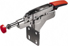 Bessey - 450 Lb Load Capacity, Flanged Base, Carbon Steel, Standard Straight Line Action Clamp - 4 Mounting Holes, 0.33" Plunger Diam, Straight Handle - Makers Industrial Supply