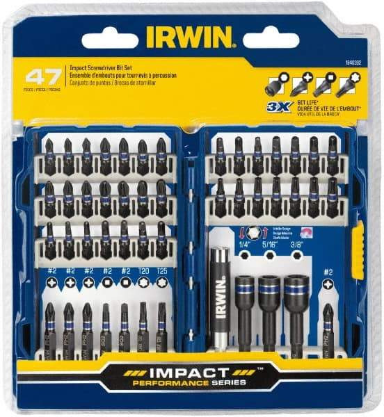 Irwin - 47 Piece, Phillips, Square, Torx, Hex Nutsetter Handle, Drive Set - 1/4 to 3/8" Hex, #1 to #3 - Makers Industrial Supply