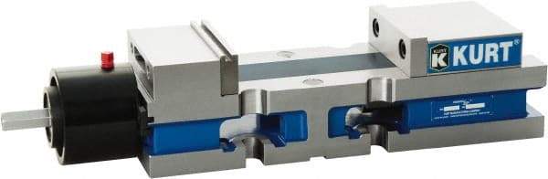 Kurt - 4" Jaw Width, 6" Jaw Opening Capacity, Horizontal Stationary Machine Vise - Reverse Hydraulic Operation, 7,800 Lb Capacity, 1 Station, 13.985" Long x 3.4900" High x 1-15/64" Deep, 1.235" Jaw Height, Ductile Iron - Makers Industrial Supply