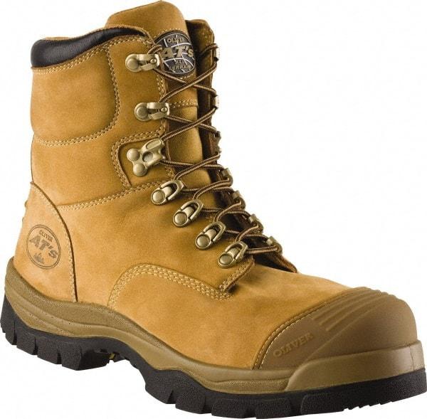 OLIVER - Men's Size 8.5 Medium Width Steel Work Boot - Wheat, Leather Upper, Rubber Outsole, 6" High, Non-Slip - Makers Industrial Supply