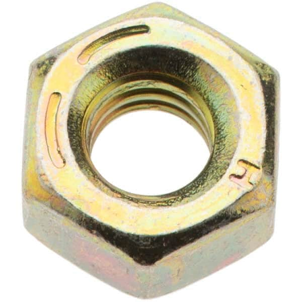 Value Collection - 1/4-20 UNC Steel Right Hand Hex Nut - 7/16" Across Flats, 7/32" High, Zinc Yellow Dichromate Finish - Makers Industrial Supply