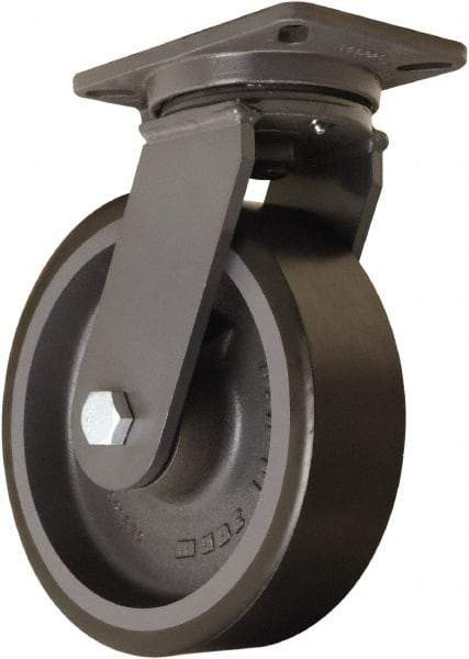 Hamilton - 10" Diam x 3" Wide x 12-1/2" OAH Top Plate Mount Swivel Caster - Polyurethane Mold onto Cast Iron Center, 3,900 Lb Capacity, Tapered Roller Bearing, 5-1/4 x 7-1/4" Plate - Makers Industrial Supply