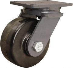 Hamilton - 6" Diam x 2-1/2" Wide x 7-3/4" OAH Top Plate Mount Swivel Caster - Phenolic, 1,800 Lb Capacity, Tapered Roller Bearing, 4-1/2 x 6-1/2" Plate - Makers Industrial Supply