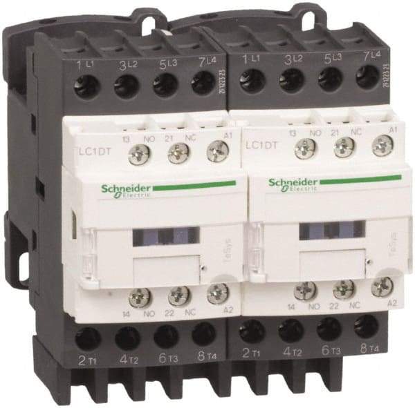 Schneider Electric - 4 Pole, 120 Coil VAC at 50/60 Hz, 32 Amp at 440 VAC, Reversible IEC Contactor - Bureau Veritas, CCC, CSA, CSA C22.2 No. 14, DNV, EN/IEC 60947-4-1, EN/IEC 60947-5-1, GL, GOST, LROS, RINA, RoHS Compliant, UL 508, UL Listed - Makers Industrial Supply