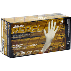 ‎62-322/L Disposable Gloves - Ambi-Dex Repel Disposable Latex - 5 Mil Natural - Powdered - Text Grip - Exact Industrial Supply